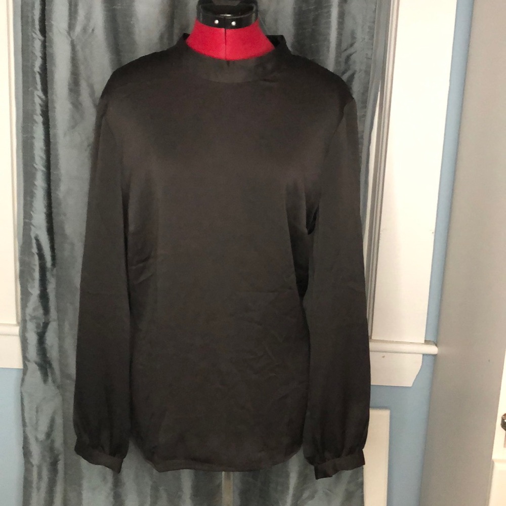 Banana Republic Classic Black Blouse w Band Collar